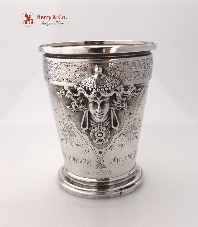 Egyptian Revival Medallion Mug Wendt English Sterling 1865