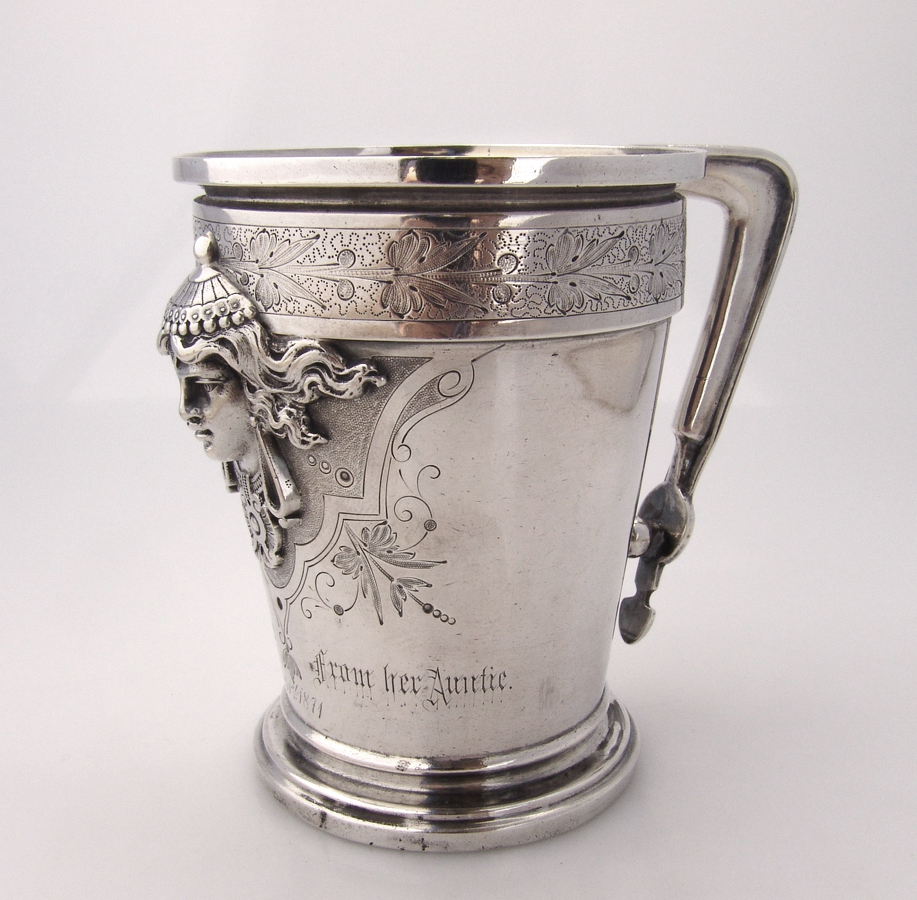 Egyptian Revival Medallion Mug Wendt English Sterling 1865