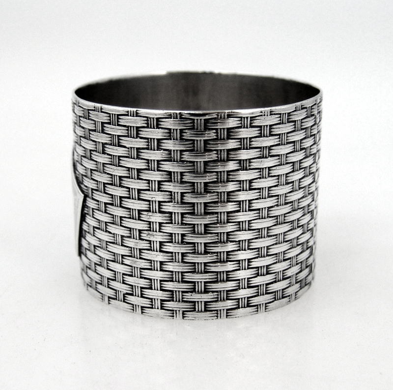 Basket Weave Napkin Ring Coin Silver 1875 Monogram CRM