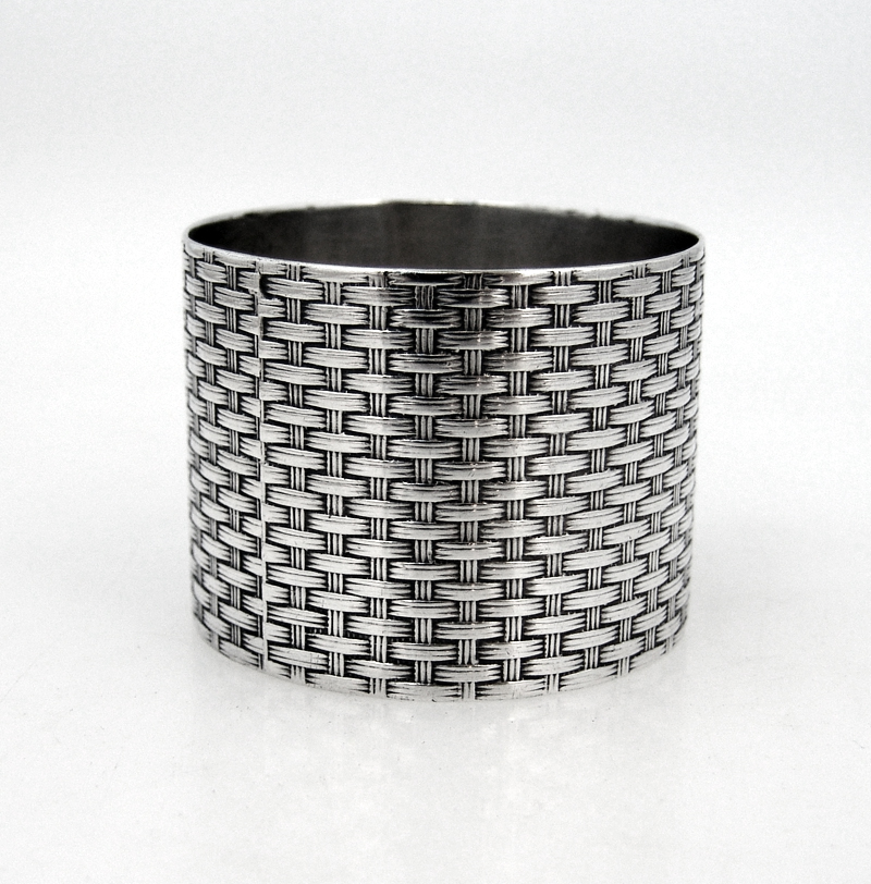 Basket Weave Napkin Ring Coin Silver 1875 Monogram CRM