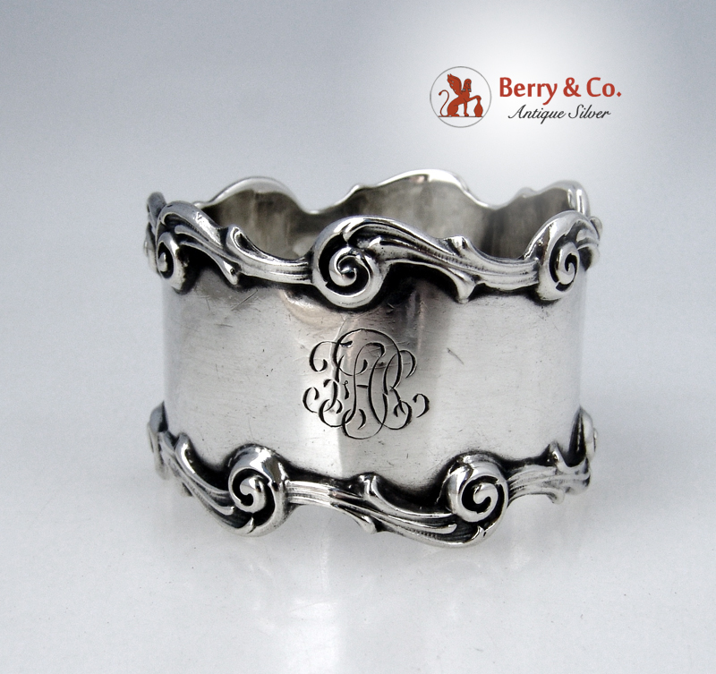 Baroque Scroll Napkin Ring National Silver 1900 Sterling Silver Monogram FAR
