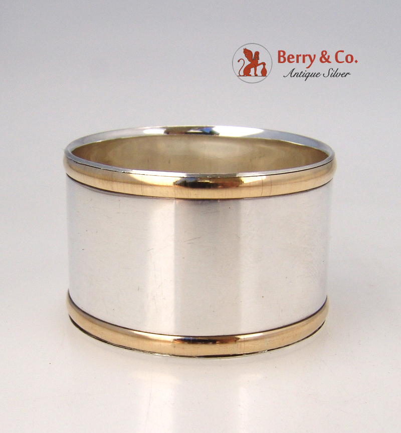 Art Moderne Napkin Ring Tiffany Sterling Silver Gold Rims 1960
