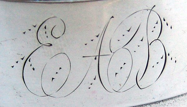 Barrel Form Cream Sugar Whiting Sterling SIlver 1875 Monogram EAB