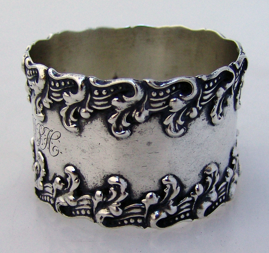 Scroll Foliate Napkin Ring Woodside Sterling 1910 Sterling Silver Monogram WSH