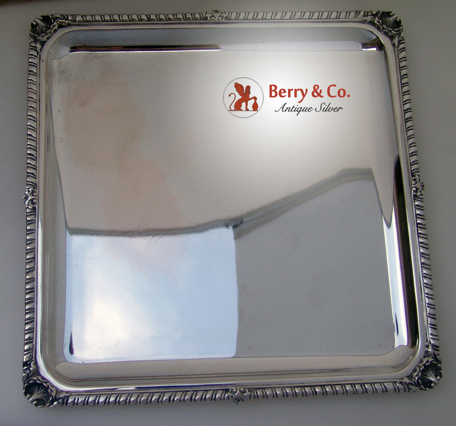 Gadroon Shell Square Tray Calderoni 800 Italian Silver 1960