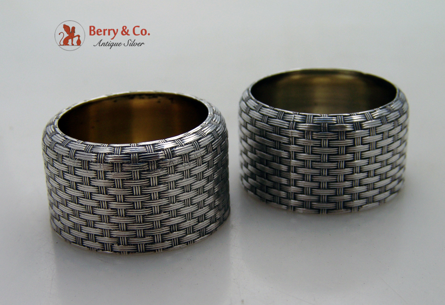 Basket Weave Open Salt Dishes Whiting 1875 Sterling 