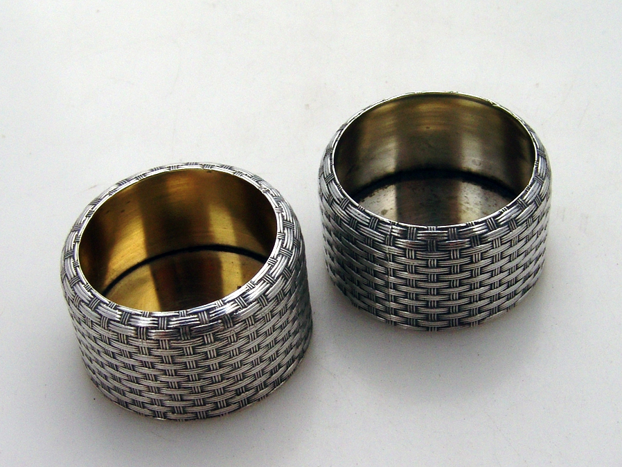 Basket Weave Open Salt Dishes Whiting 1875 Sterling 
