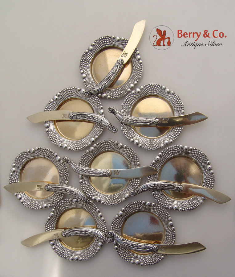 Figural Corn Butter Pads And Butter Knives Set of 8 Gorham Sterling Silver 