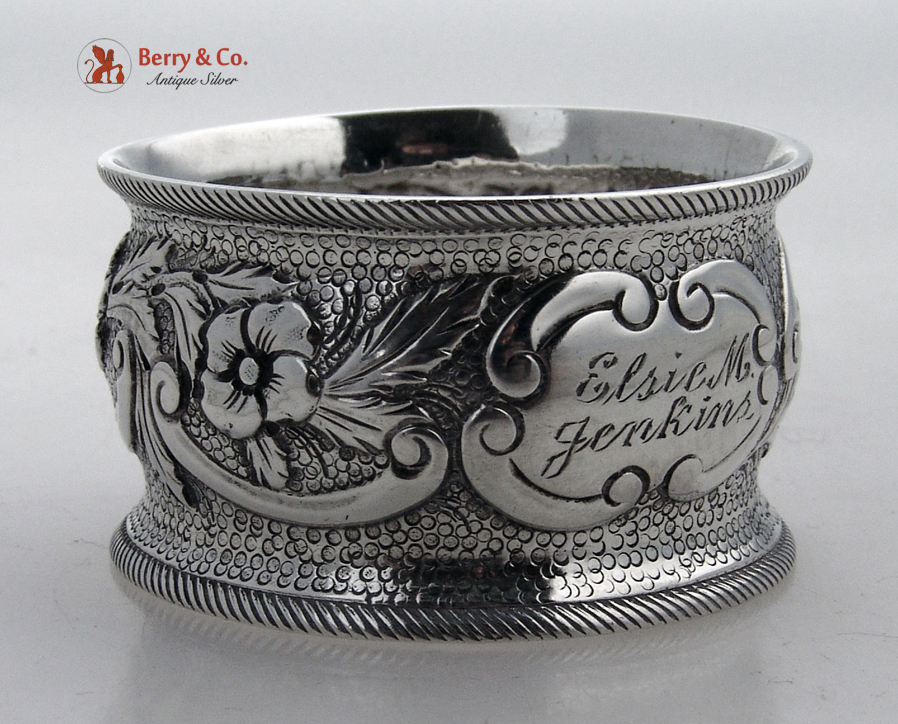 Coin Silver Napkin Ring Floral Repousse 1870