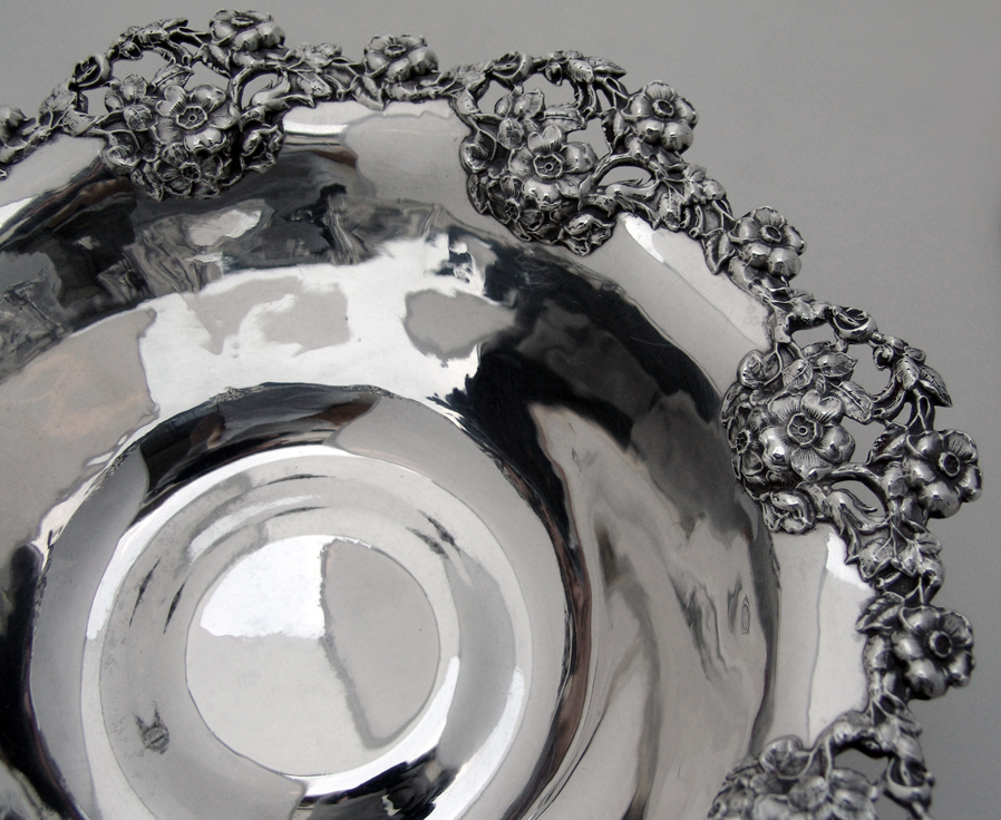 Applied Floral Open Work Serving Bowl Woodside Sterling Silver 1910