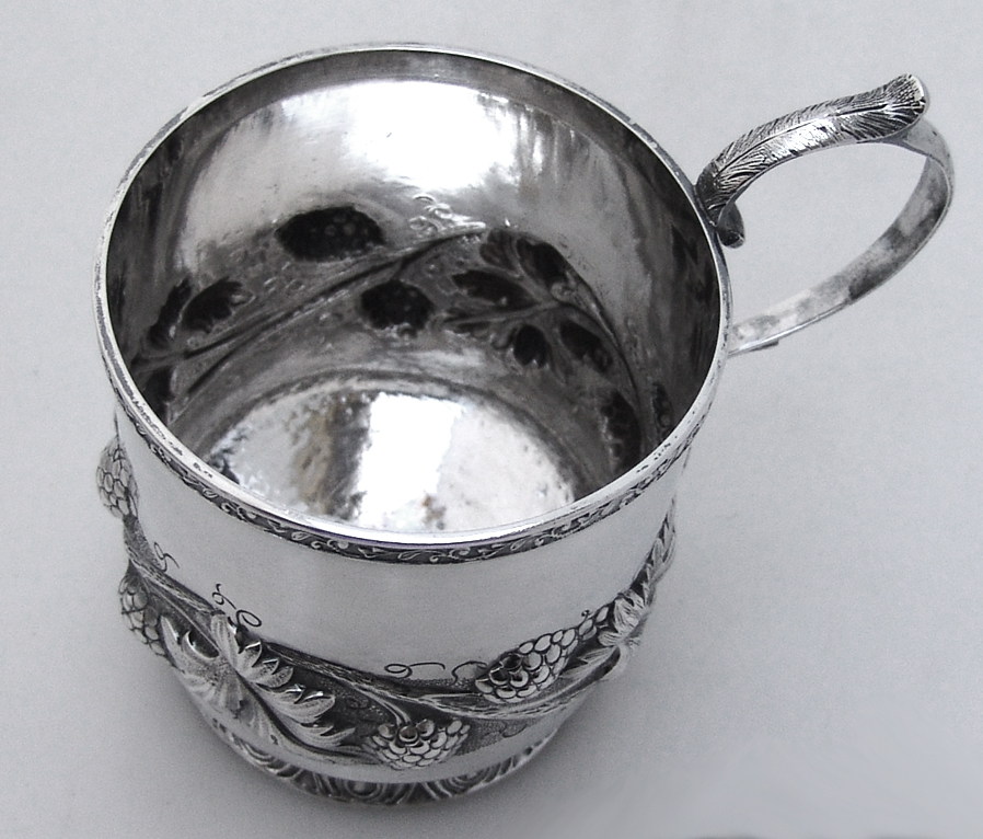 Raspberry Repousse Cup R W Wilson Coin Silver 1835 Monogram EL