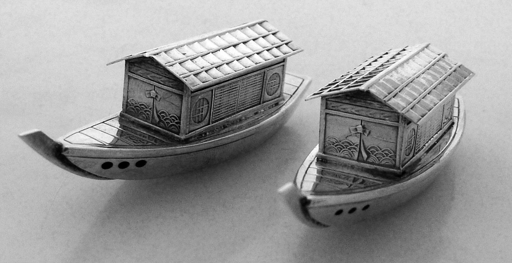 Japanese Figural Boat 950 Sterling Silver Salt And Pepper Shakers