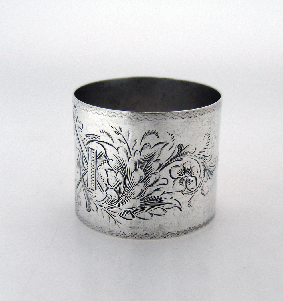 Floral Napkin Ring Fence Post Rail Cartouche Durgin Sterling Silver 1880