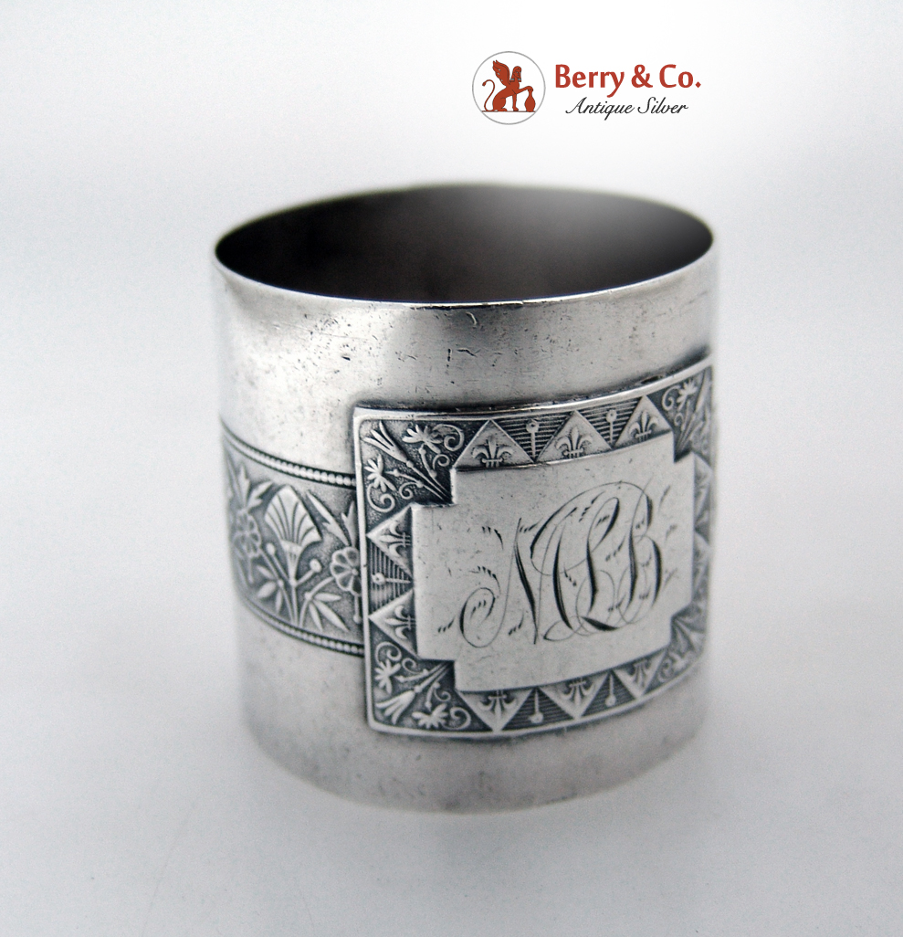 Aesthetic Coin Silver Napkin Ring Wood and Hughes 1875 Monogram MLB