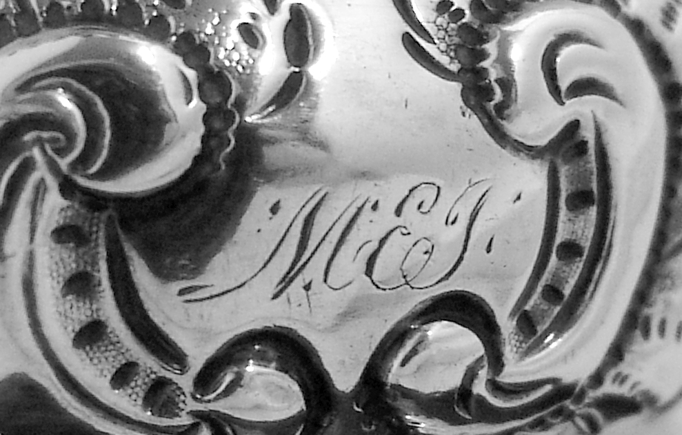 Architecural Napkin Ring Beaded Coin Silver 1860 Monogram MEJ