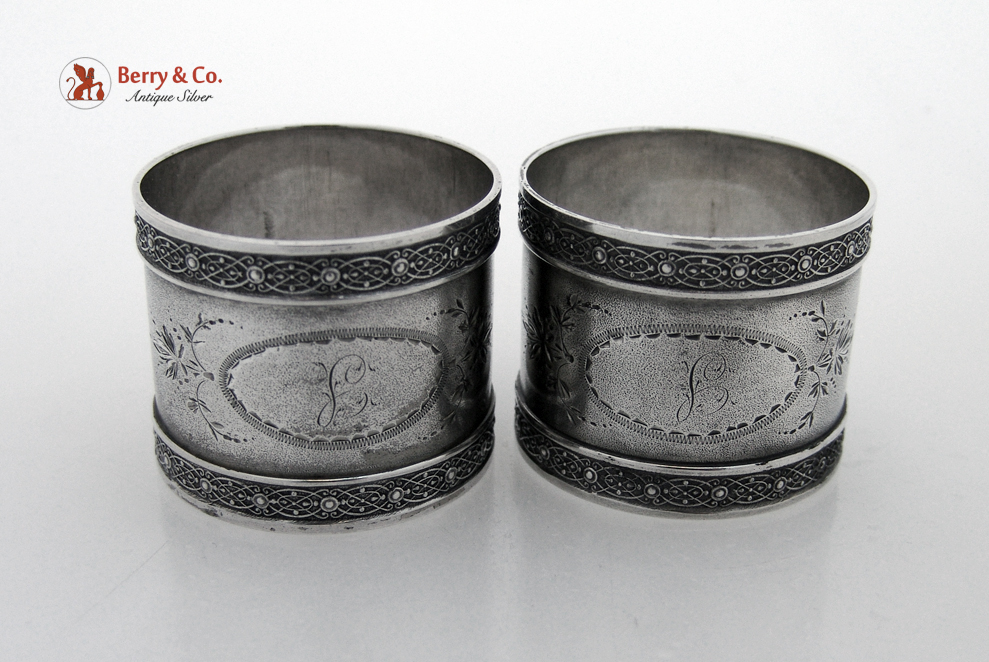 Ornate Napkin Rings Pair Coin Silver 1870 Monogram S