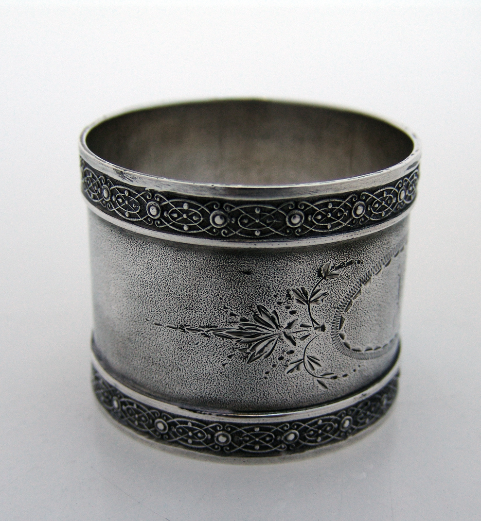 Ornate Napkin Rings Pair Coin Silver 1870 Monogram S