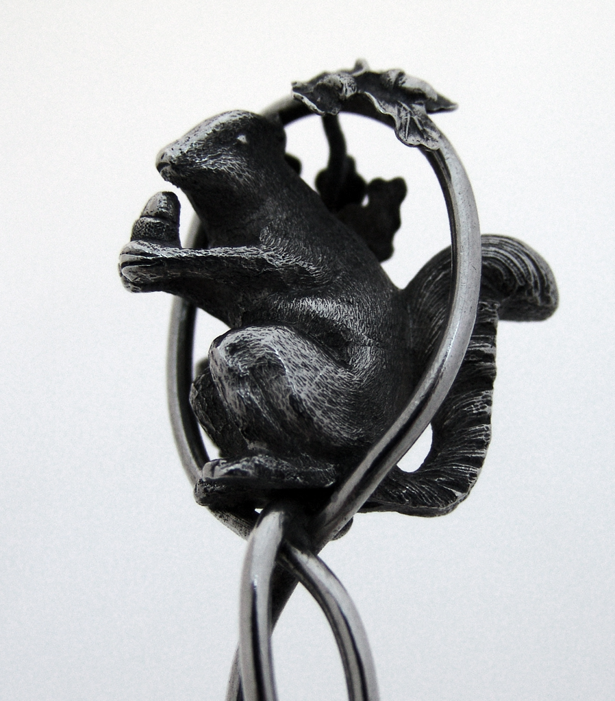 Figural Squirrel Oak Leaf Serving Spoon Sterling Silver 1870