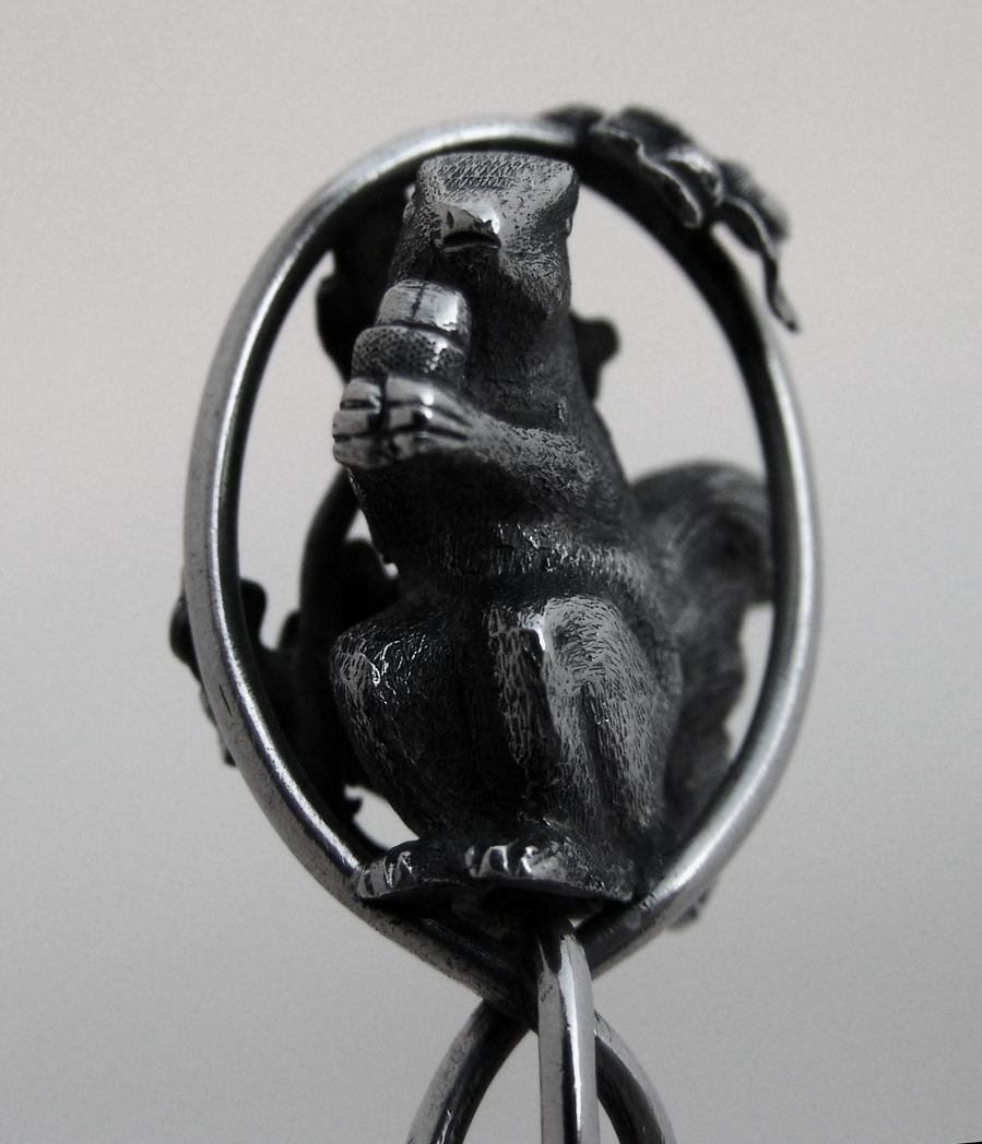 Figural Squirrel Oak Leaf Serving Spoon Sterling Silver 1870