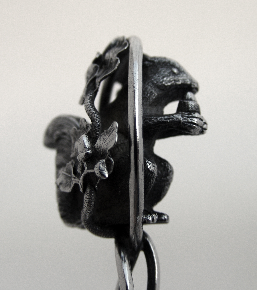 Figural Squirrel Oak Leaf Serving Spoon Sterling Silver 1870