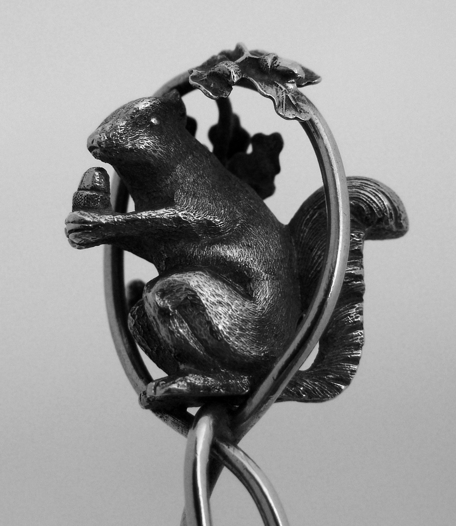 Figural Squirrel Oak Leaf Serving Spoon Sterling Silver 1870