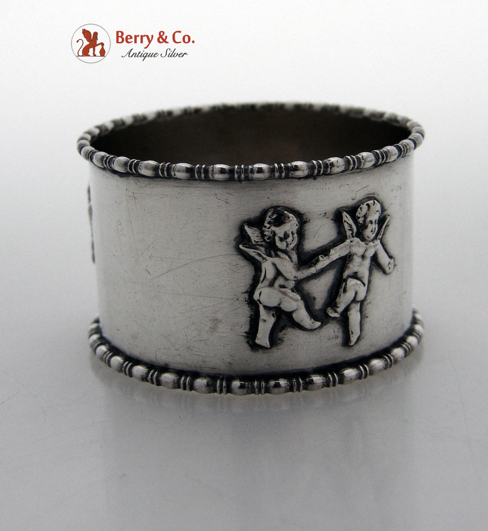  Dancing Cherubs Napkin Ring Colonnade Rims Sterling Silver 1900 Dewitt