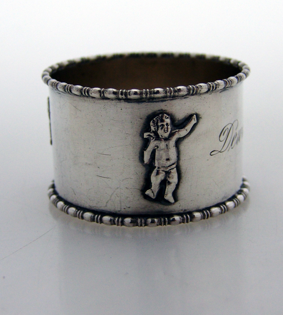  Dancing Cherubs Napkin Ring Colonnade Rims Sterling Silver 1900 Dewitt