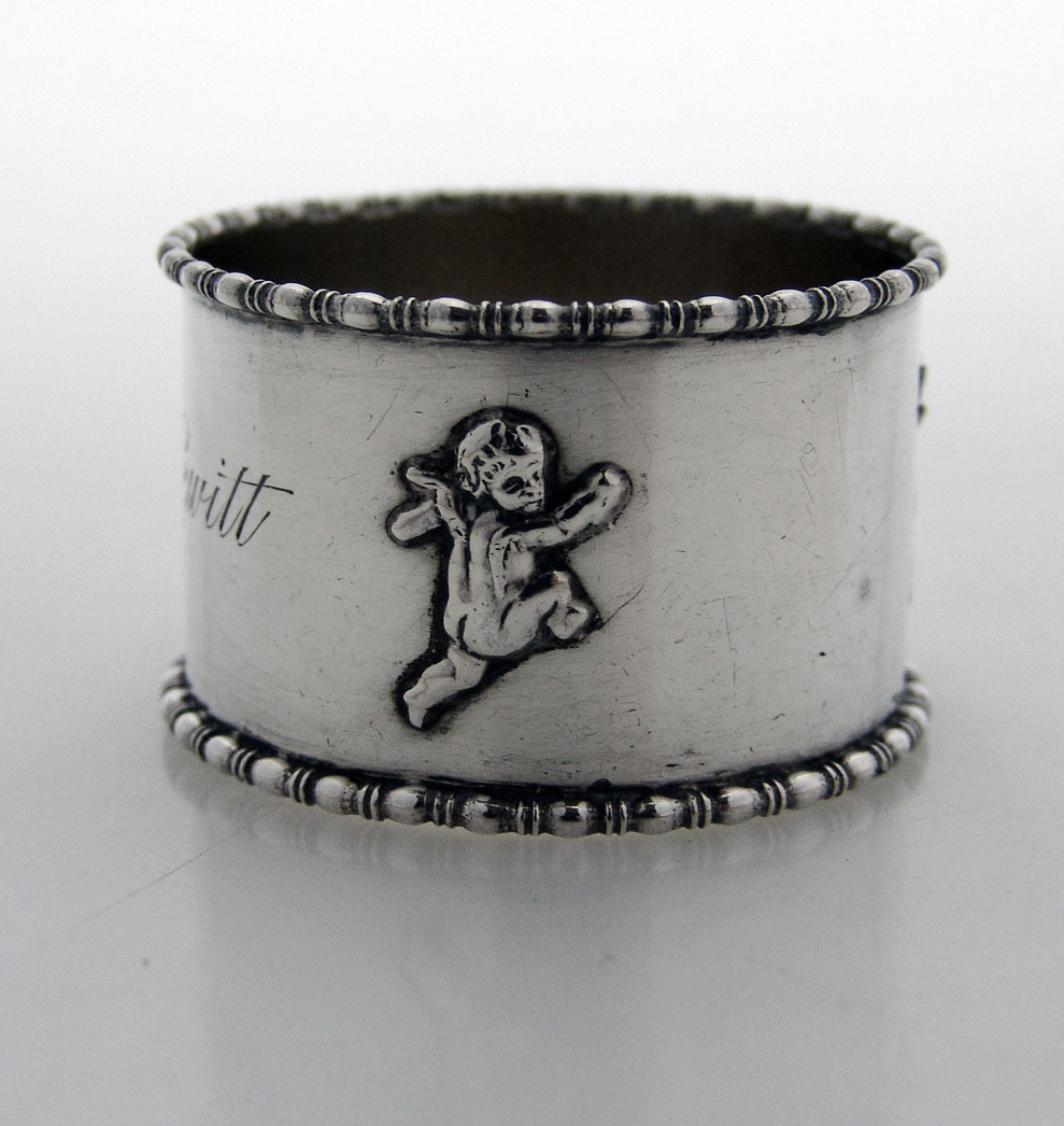  Dancing Cherubs Napkin Ring Colonnade Rims Sterling Silver 1900 Dewitt