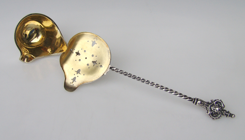 Lidded Punch Ladle Strainer Kochlbergfeld 800 Silver 1860