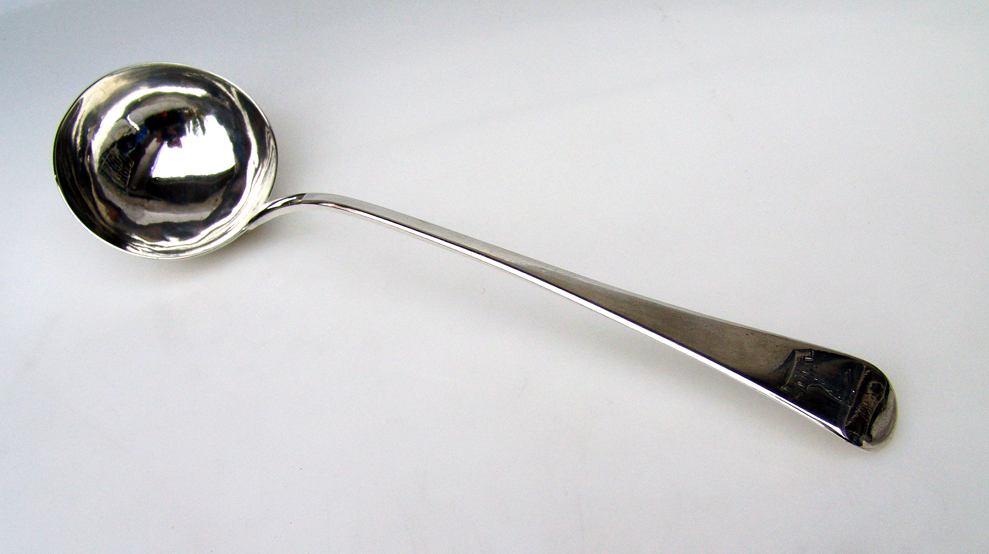 Georgian Soup Ladle Sterling Silver Stork Crest 1786 R Crossley