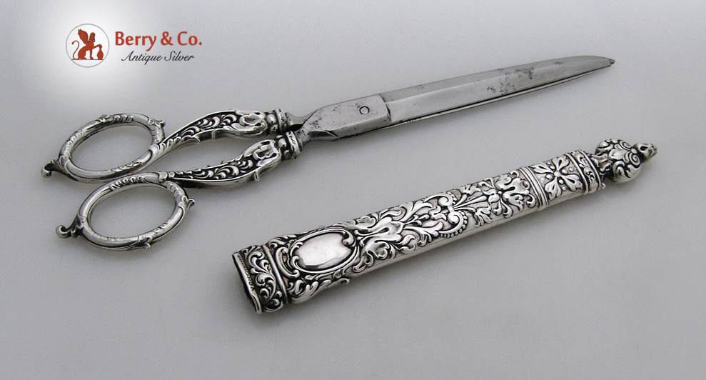 Sterling Silver 10 3/4 Inch Scissors in a Case Dominick And Haff 1890