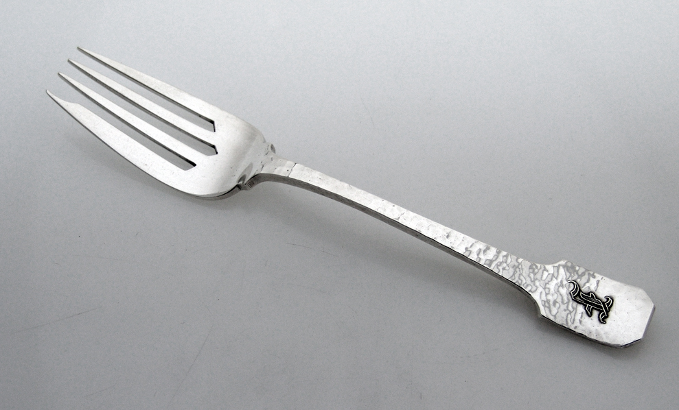 Norman Hammered Fish or Large Salad Forks 12 Shreve Sterling Silver 1915