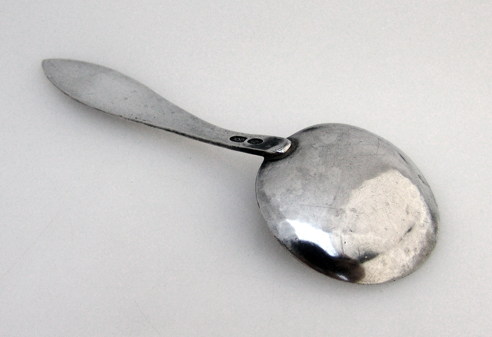Arts and Crafts Tea Caddy and Spoon Galt Hand Made Hammered Sterling Silver 1910