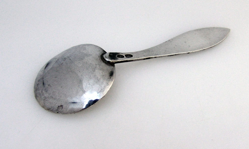 Arts and Crafts Tea Caddy and Spoon Galt Hand Made Hammered Sterling Silver 1910