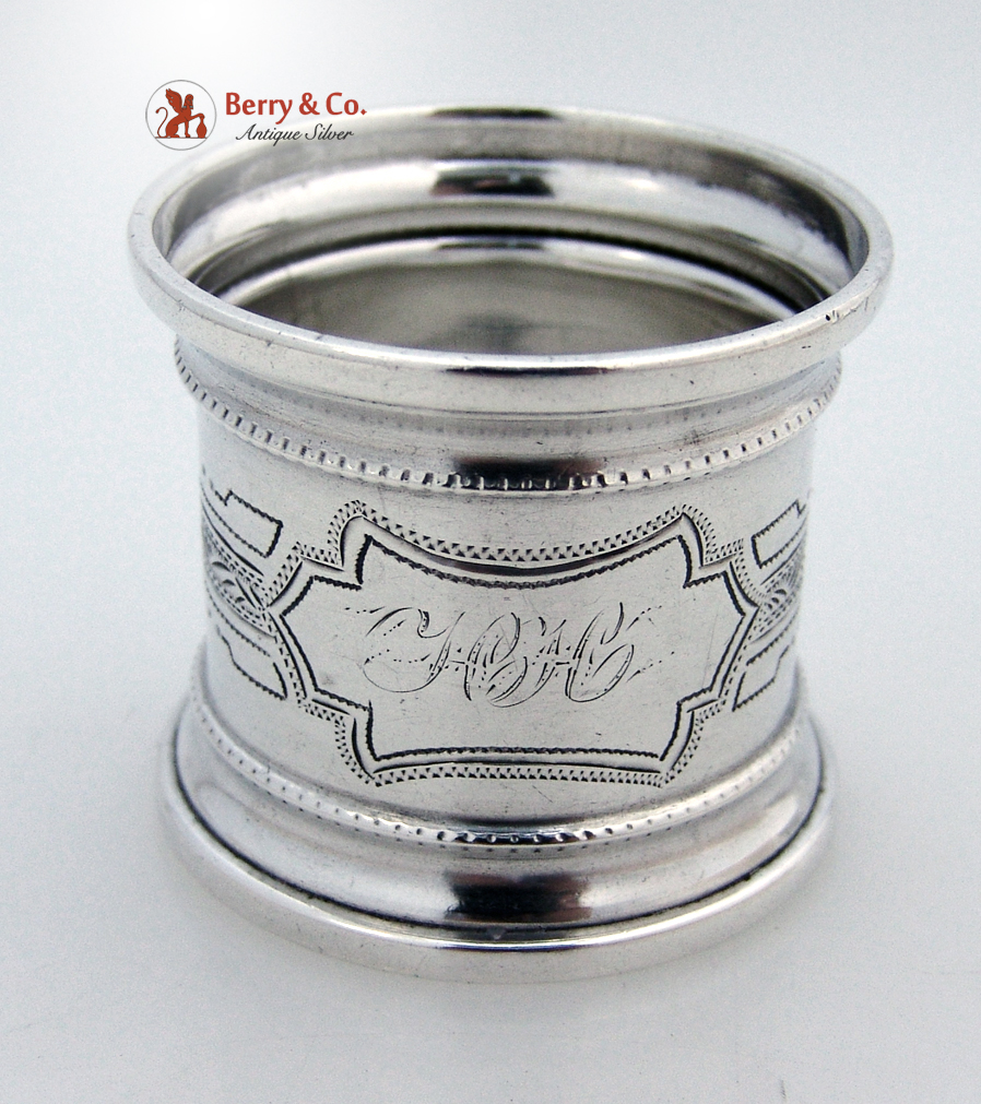 Engraved Shaped Napkin Ring Coin Silver 1875 Monogram HH