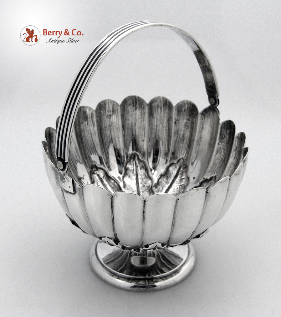  Kirk Swing Handle Basket Foliate Repousse Fluted Sterling Silver 1900 