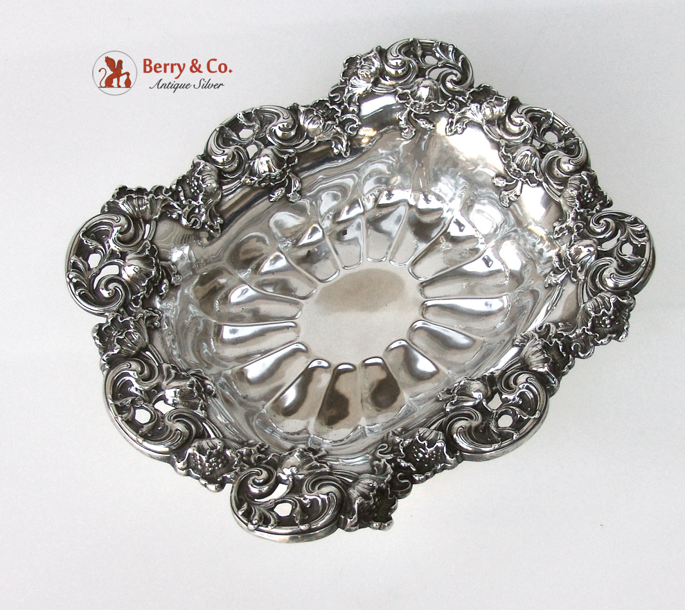 Art Nouveau Poppy Bowl High Relief Open Work Sterling Silver Woodside 1900