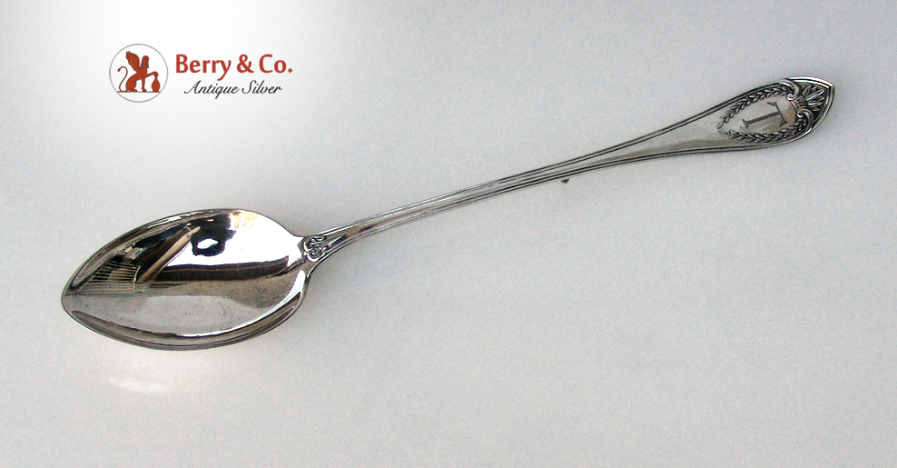 Huge Stuffing Spoon Crowned Wreath Kinsey Coin Silver 1860 Monogram T