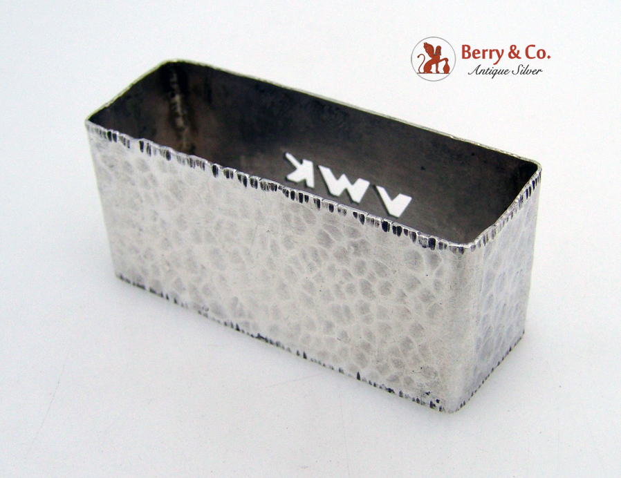  Arts and Crafts Hammered Napkin Ring Sterling Silver 1915 Monogram VWK