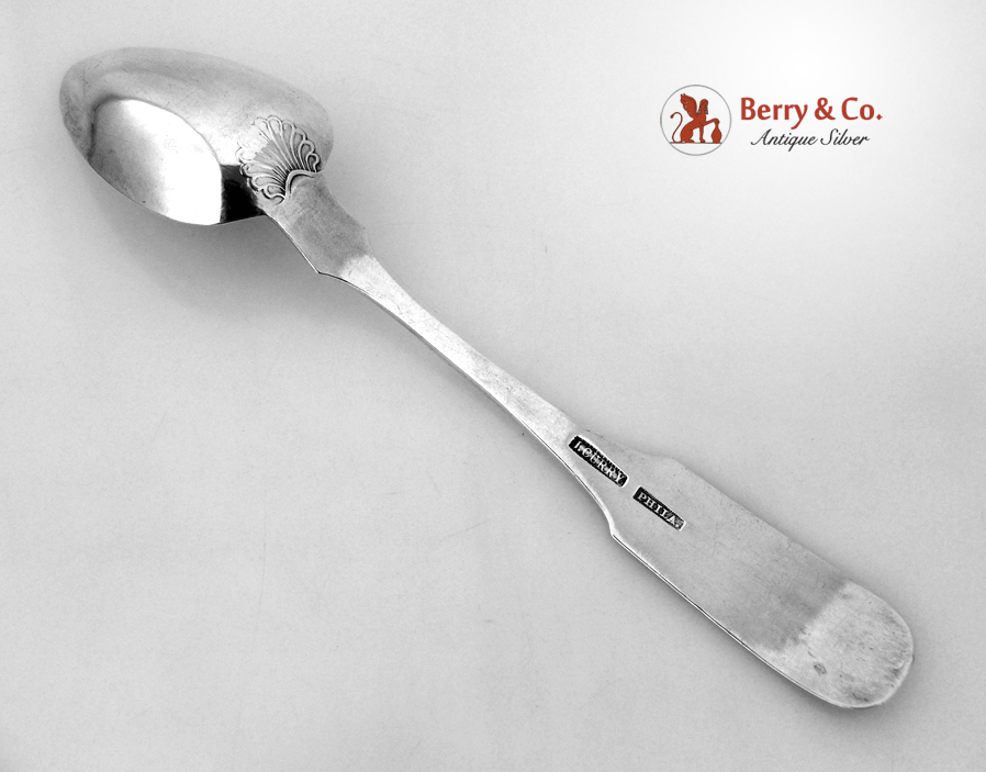 John Curry Shell Dessert Spoons 4 Philadelphia Coin Silver 1830 CB
