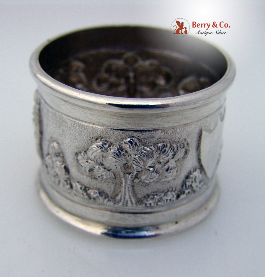 Indian Coin Silver Napkin Ring Architectural Landscape