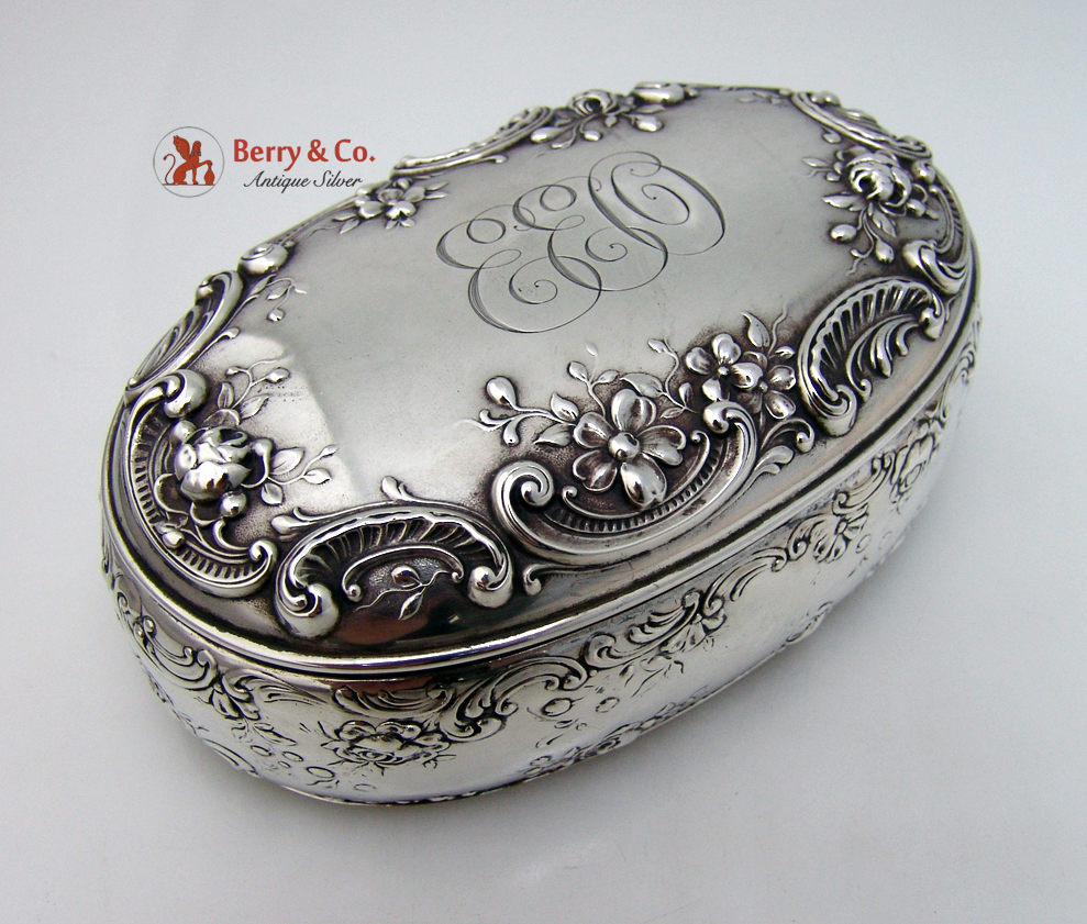 Rose And Scroll Dresser Box Gorham Sterling Silver 1890