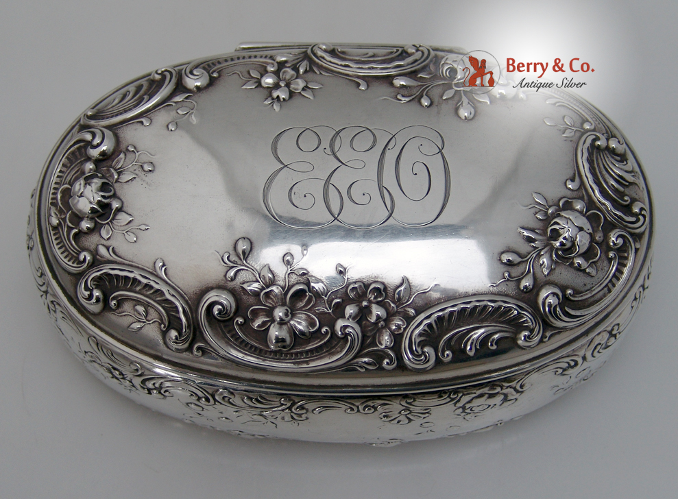 Rose And Scroll Dresser Box Gorham Sterling Silver 1890