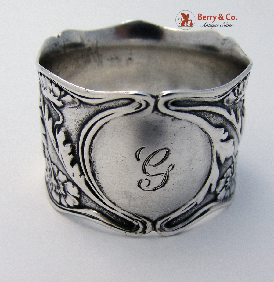 Floral Double Walled Napkin Ring Gorham Sterling SIlver 1900 Monogram DGMcA