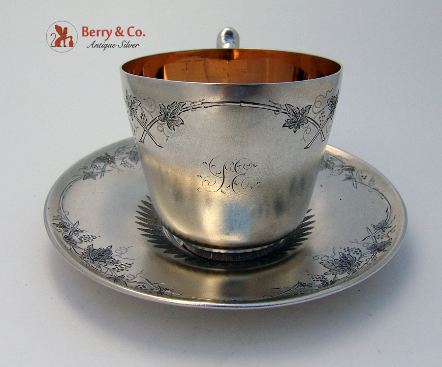 Koehler and Ritter Grapes Cup and Saucer San Francisco Coin Silver 1870 
