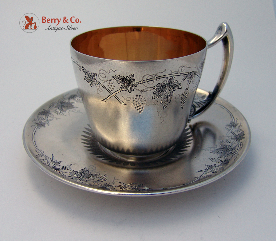 Koehler and Ritter Grapes Cup and Saucer San Francisco Coin Silver 1870 