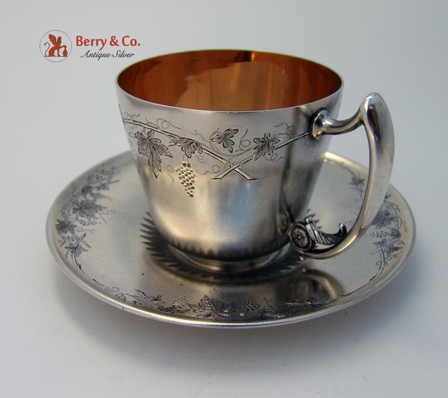 Koehler and Ritter Grapes Cup and Saucer San Francisco Coin Silver 1870 