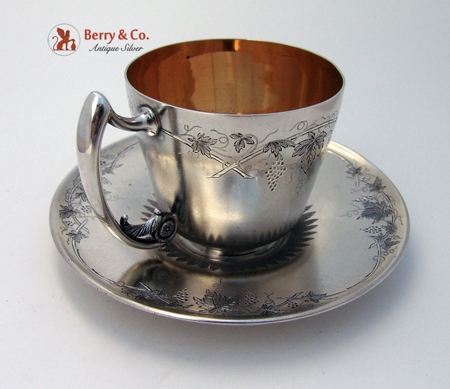 Koehler and Ritter Grapes Cup and Saucer San Francisco Coin Silver 1870 