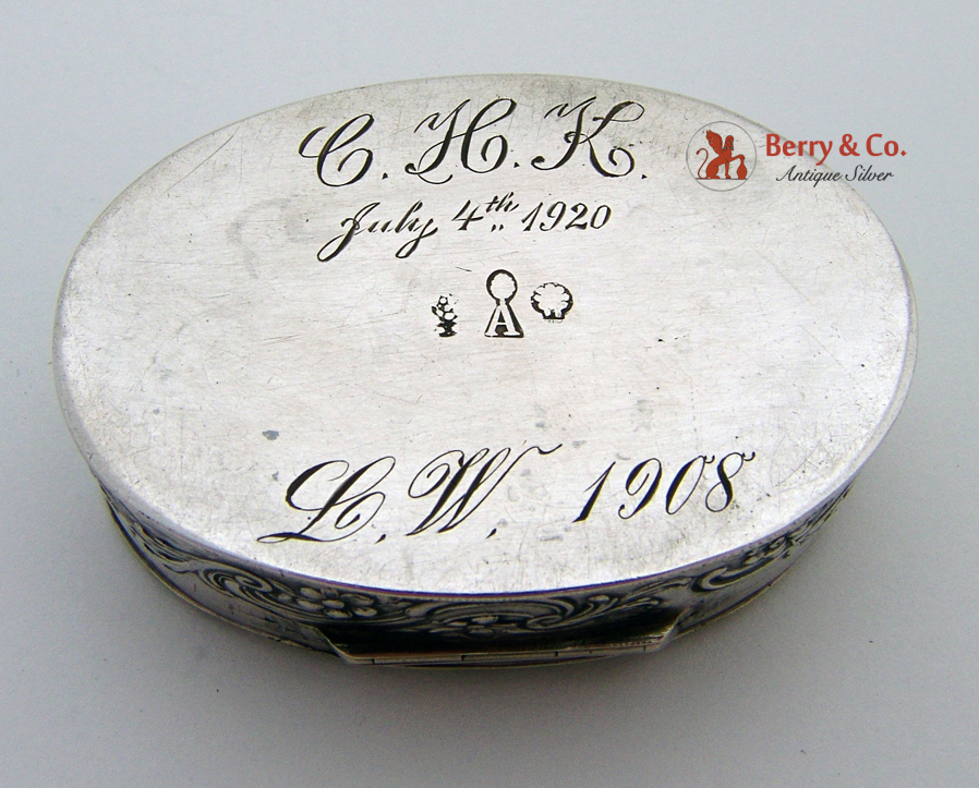 Figural Dancing Cherub Pill Box Oval Large 800 Silver 1900 