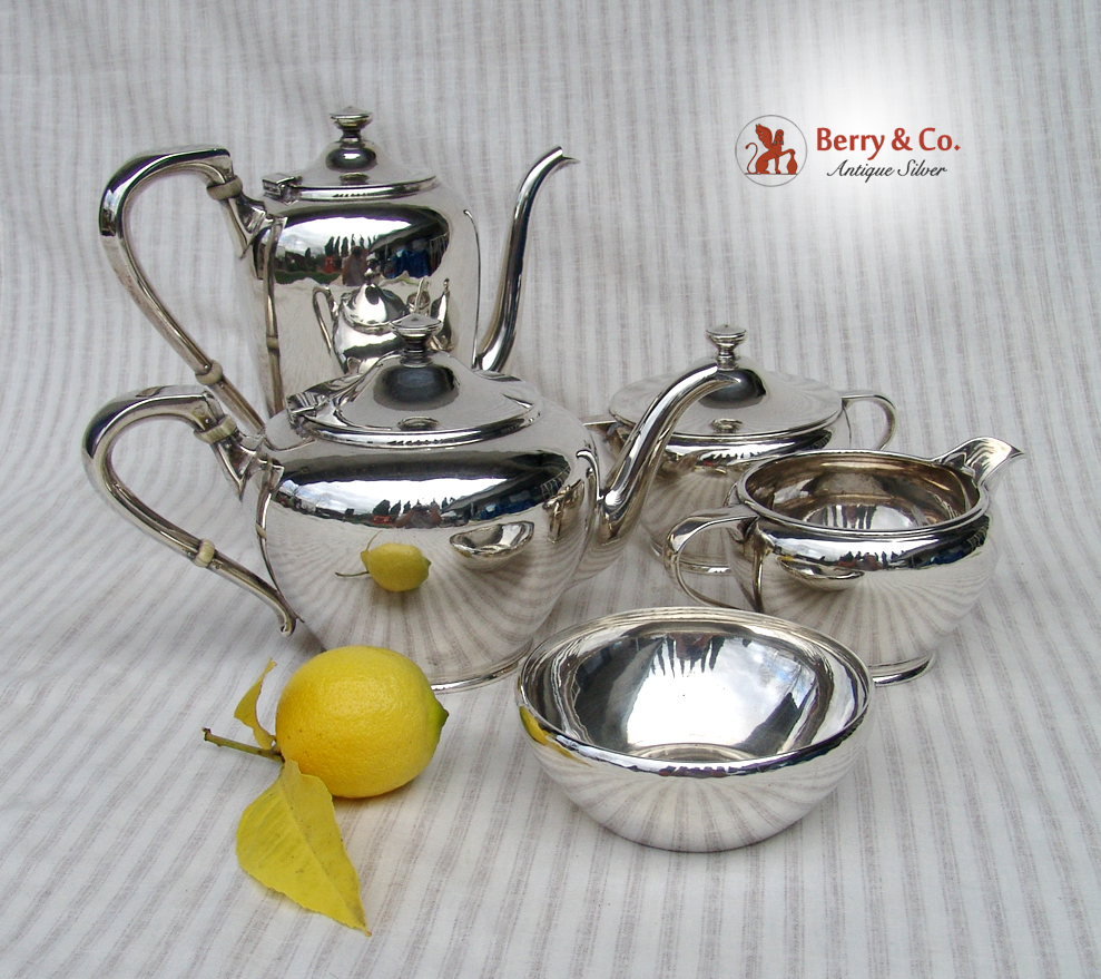 Arts and Crafts 5 Piece Tea and Coffee Set Karl Leinonen Sterling Silver 1940
